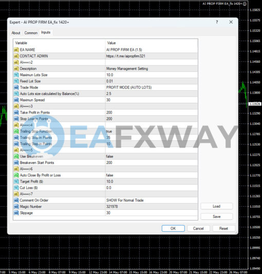 AI Prop Firms Forex Robot MT4 Inputs