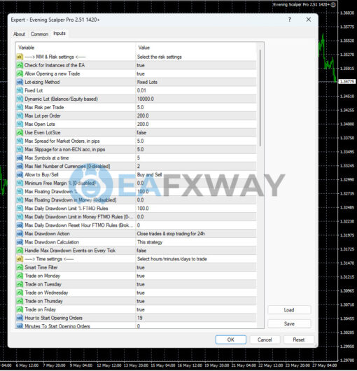 Evening Scalper Pro EA MT4 Inputs 1