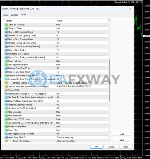 Evening Scalper Pro EA MT4 Inputs 2