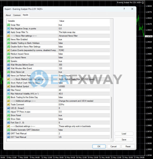 Evening Scalper Pro EA MT4 Inputs 3
