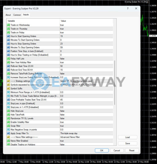 Evening Scalper Pro EA Source Code MQ4 Inputs 2