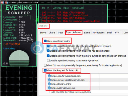 Evening Scalper Pro EA Source Code MQ4 Setting