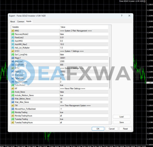 Forex GOLD Investor EA MT4 Inputs 2