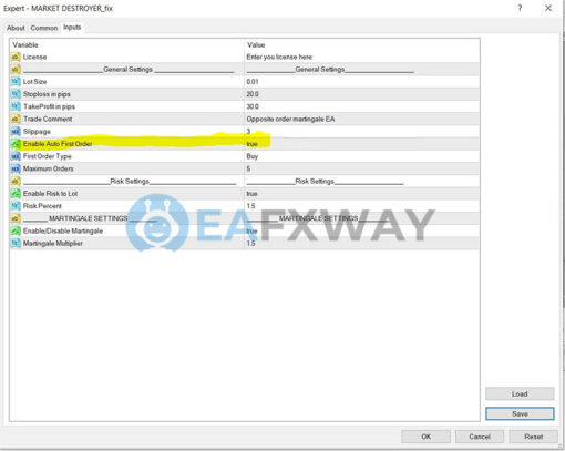 MARKET DESTROYER EA MT4 Inputs