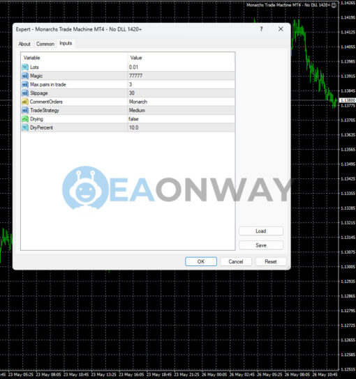Monarchs Trade Machine EA MT4 Inputs