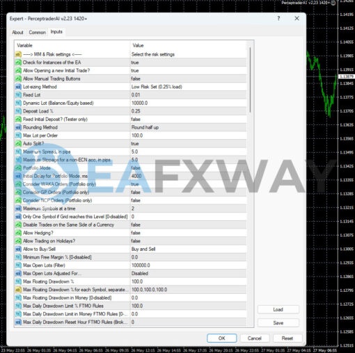 Perceptrader AI EA MT4 Inputs 1