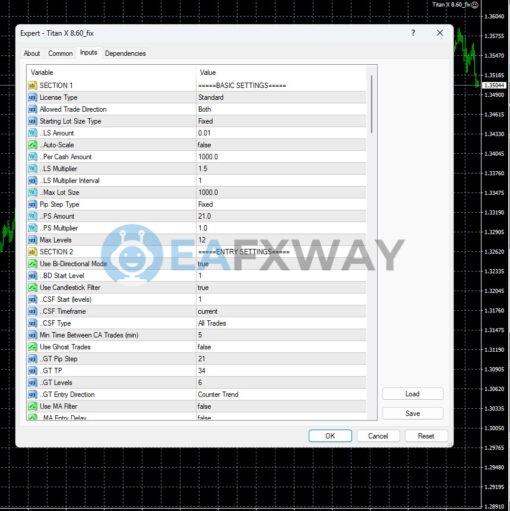 Titan X Tool EA MT4 Inputs 1