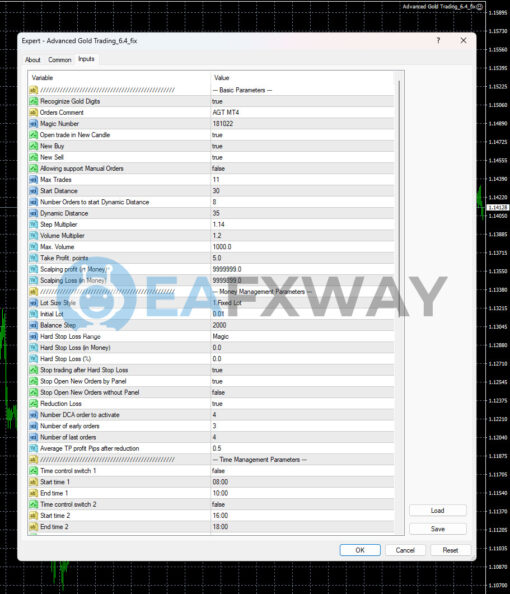 Advanced Gold Trading EA MT4 Inputs 1