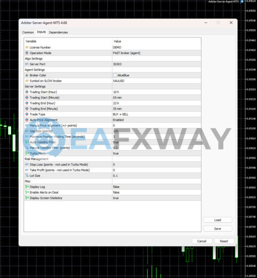 Arbiter Forex Arbitrage MT5 Inputs