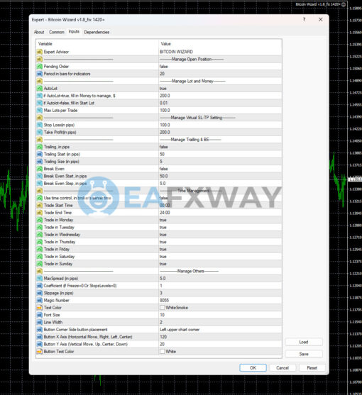 Bitcoin Wizard EA MT4 Inputs