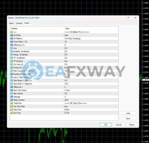 EA Brilliant Pro MT4 Inputs