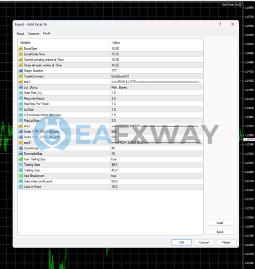 Gold Excel EA MT4 Inputs