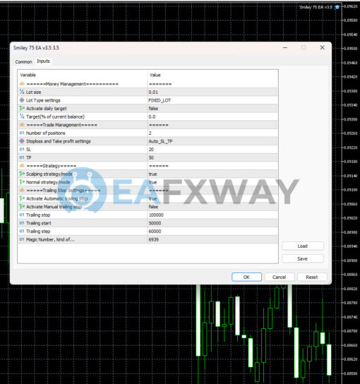 Smiley 75 EA MT5 Expert Advisor Inputs