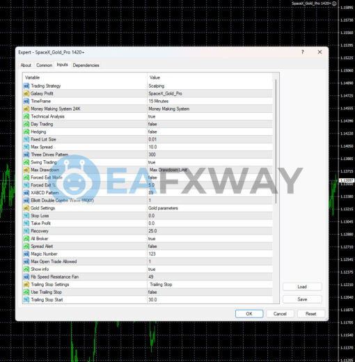 SpaceX Gold Pro EA MT4 Inputs 1