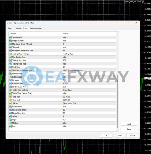 SpaceX Gold Pro EA MT4 Inputs 2