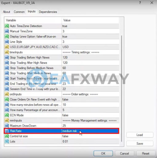 XAUBOT EA Gold Trading AI MT4 Inputs