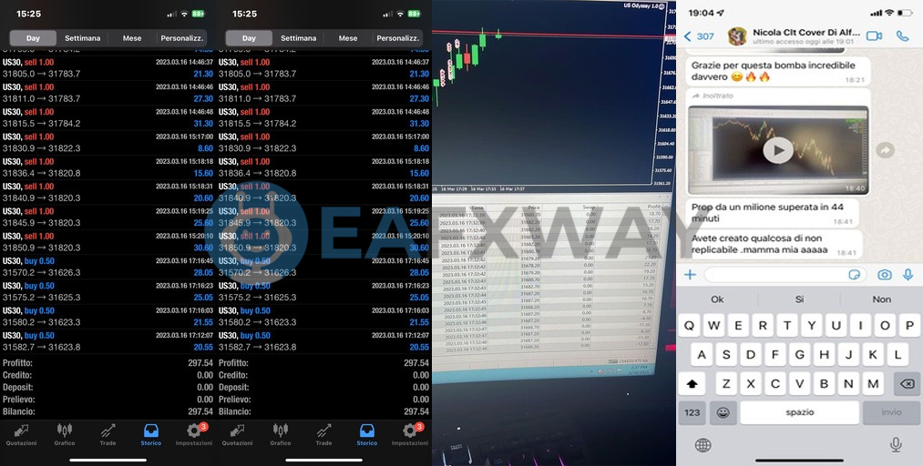 HFT Secret EA MT4 live signal showing USD/JPY trades March 2023 with 297.54 profit result